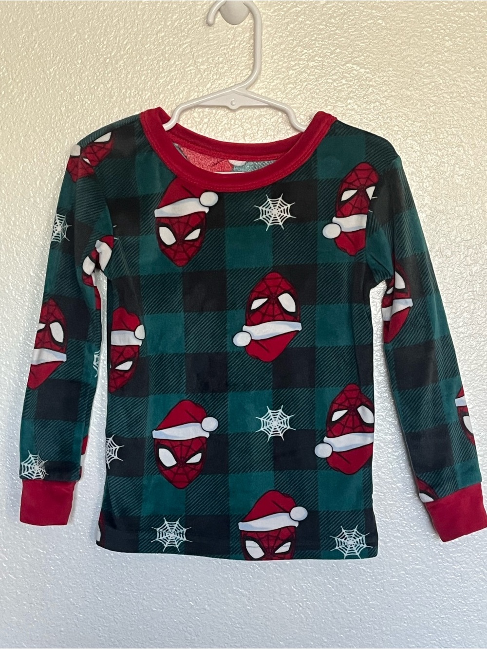 Kids Green Plaid Spider Mask Holiday Long-Sleeve Pajama Set 5T